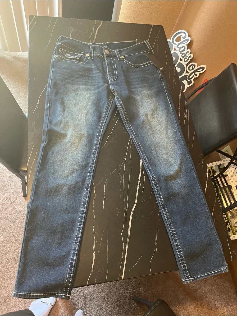 True Religion Skinny Jeans in Dark Blue with Contrast Stitching
